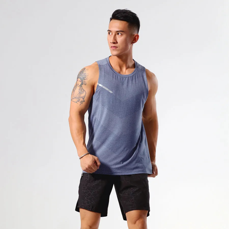 Men's solid colour quick-dry polyester sports tank top available in multiple sizes for summer running and gym use