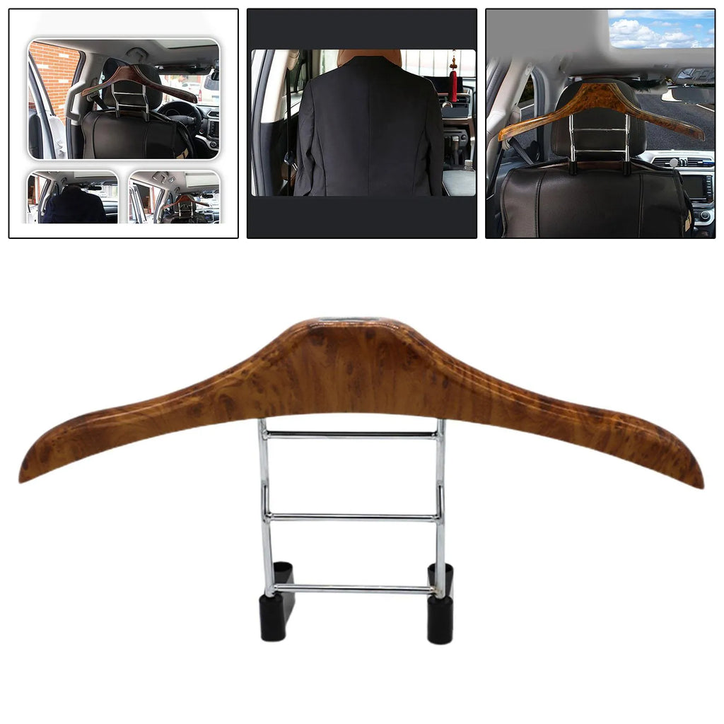 Wood yellow stainless steel car-mounted clothes hanger for suits and shirts
