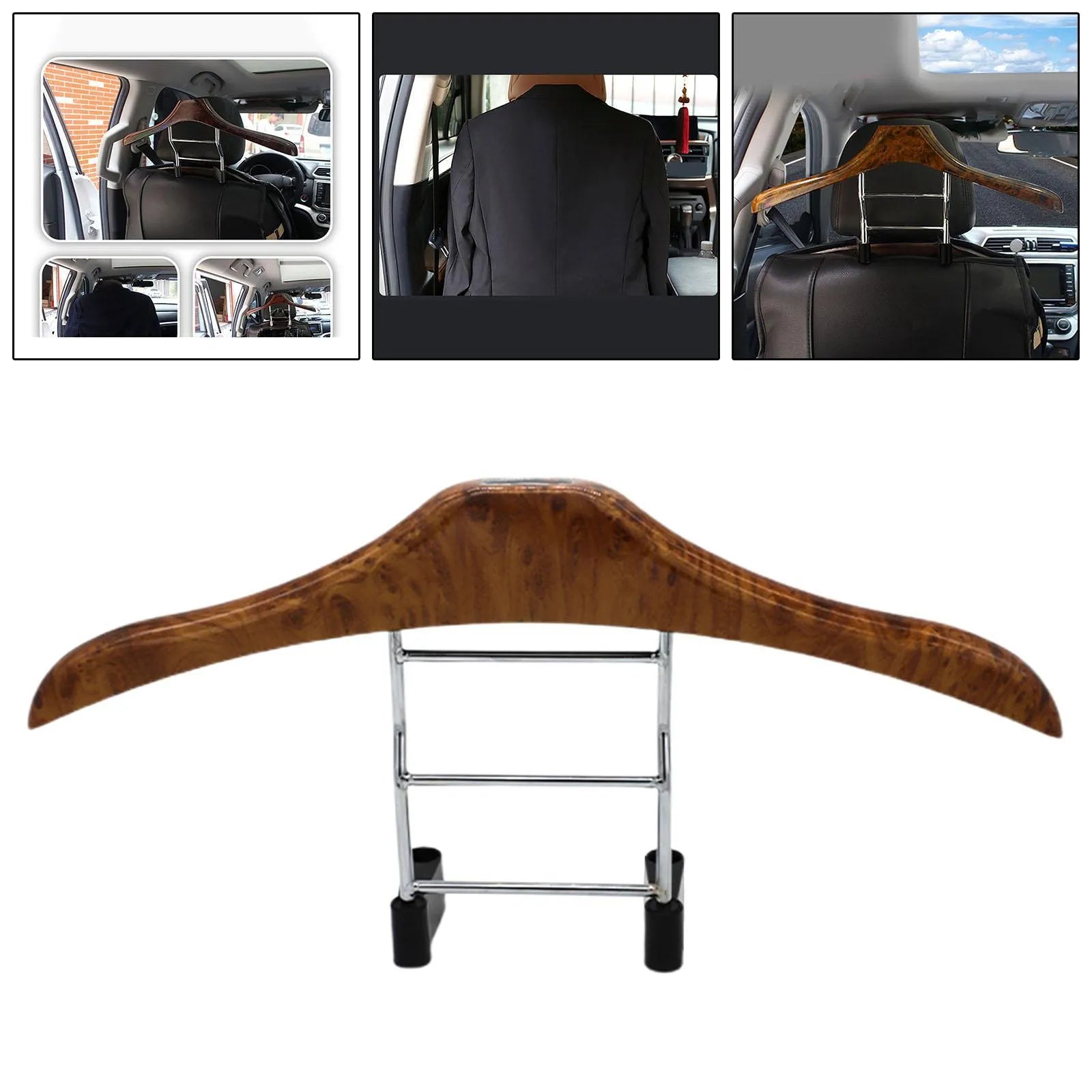 Wood yellow stainless steel car-mounted clothes hanger for suits and shirts