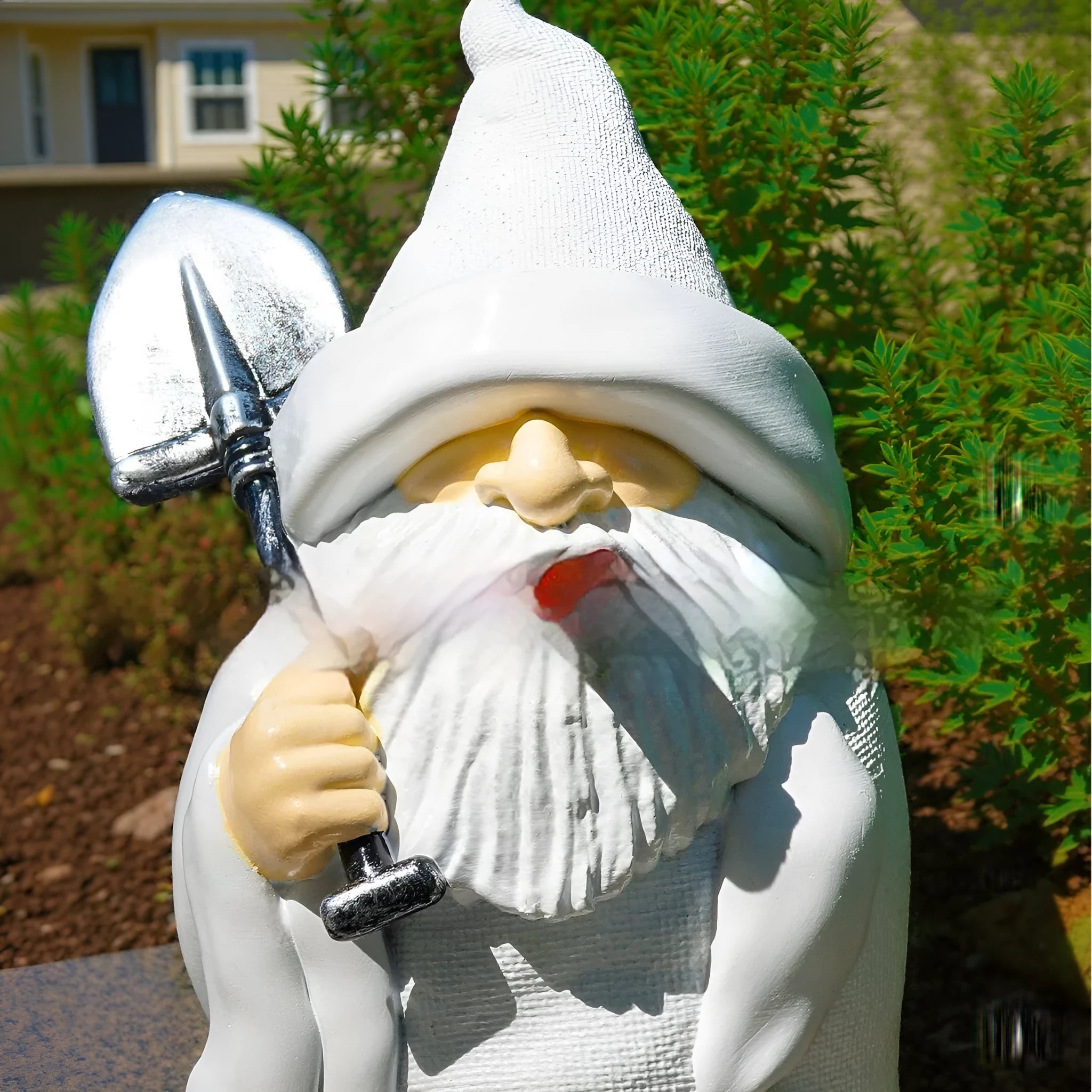 Christmas resin craft smoking shovel dwarf ornament for garden decoration display