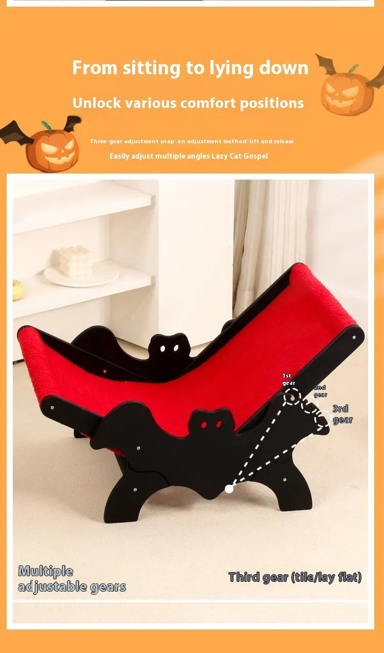 MW-054 wooden cat lounger recliner bed cage in black and red Halloween colours