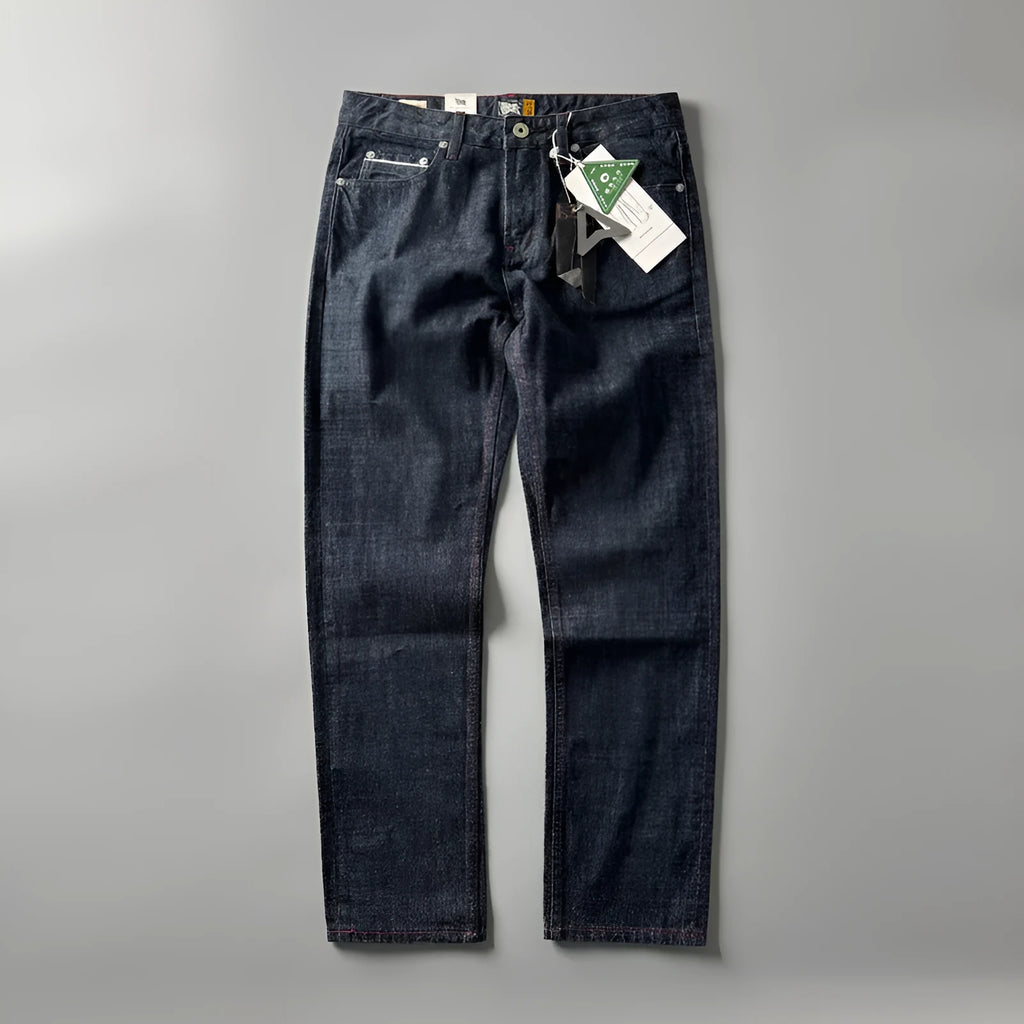 Men's straight leg denim jeans in primary colour with mid-rise waist and classic retro styling