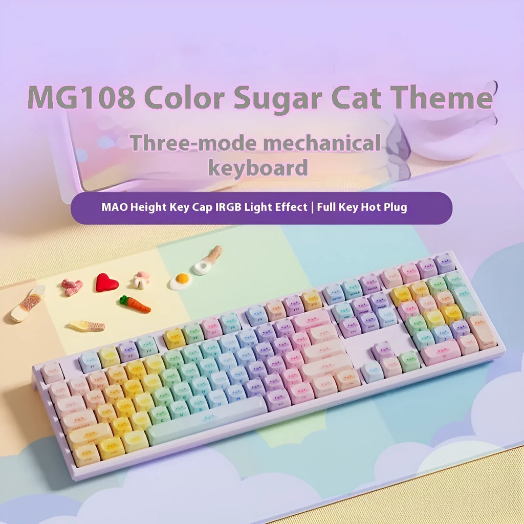 Coloured sugar cat theme mechanical keyboard with Bluetooth connectivity and piano shaft switches