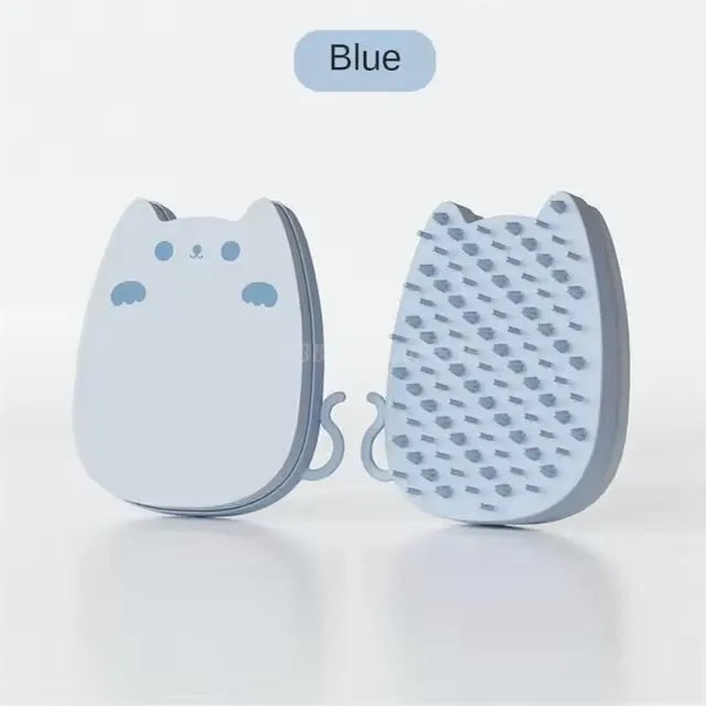 Brown silicone sponge pet comb with dual-texture teeth for cat and dog grooming