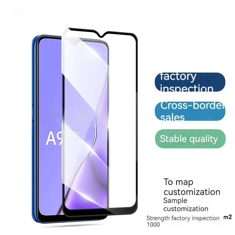 OPPO A9 2020 full screen tempered glass protector with anti-fingerprint coating and full glue application