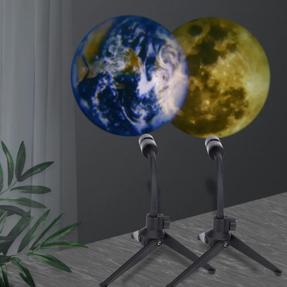 Adjustable earth and moon projection night light with USB cable and bracket