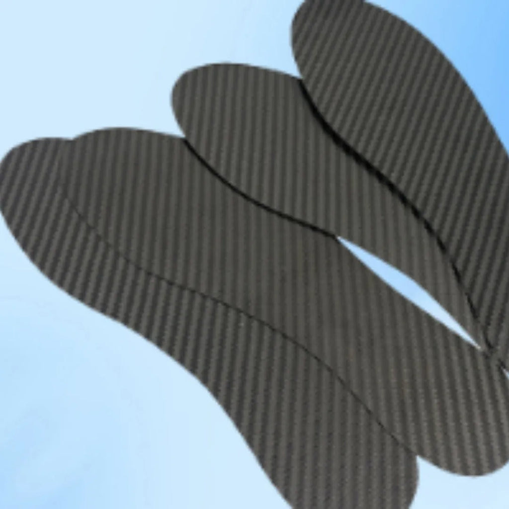 Black 3K carbon fibre full palm running insoles showing thickness options