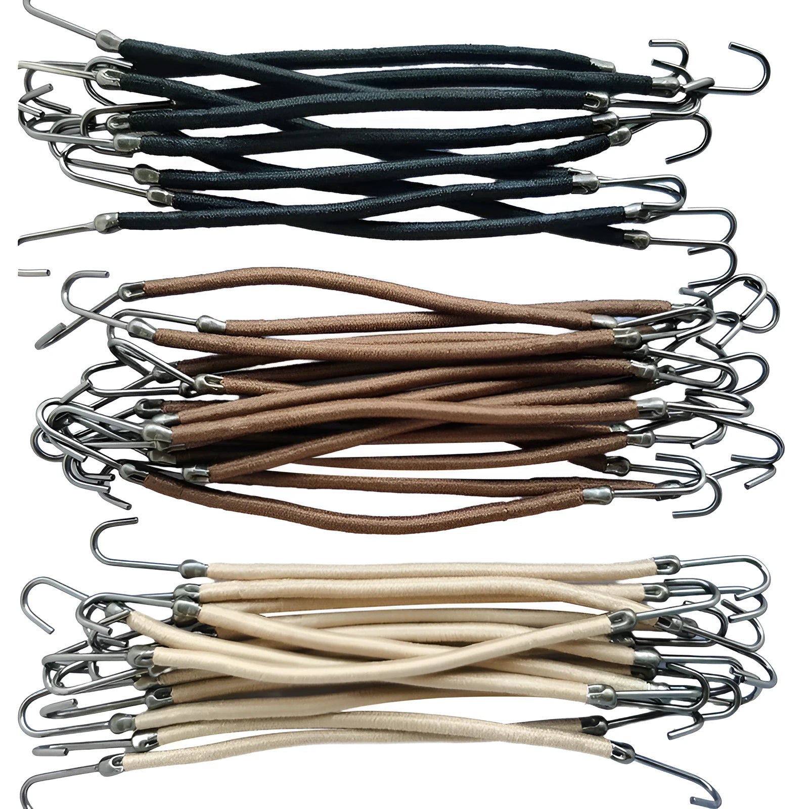 Double hook wig styling tool in black, dark brown, and light brown solid colours