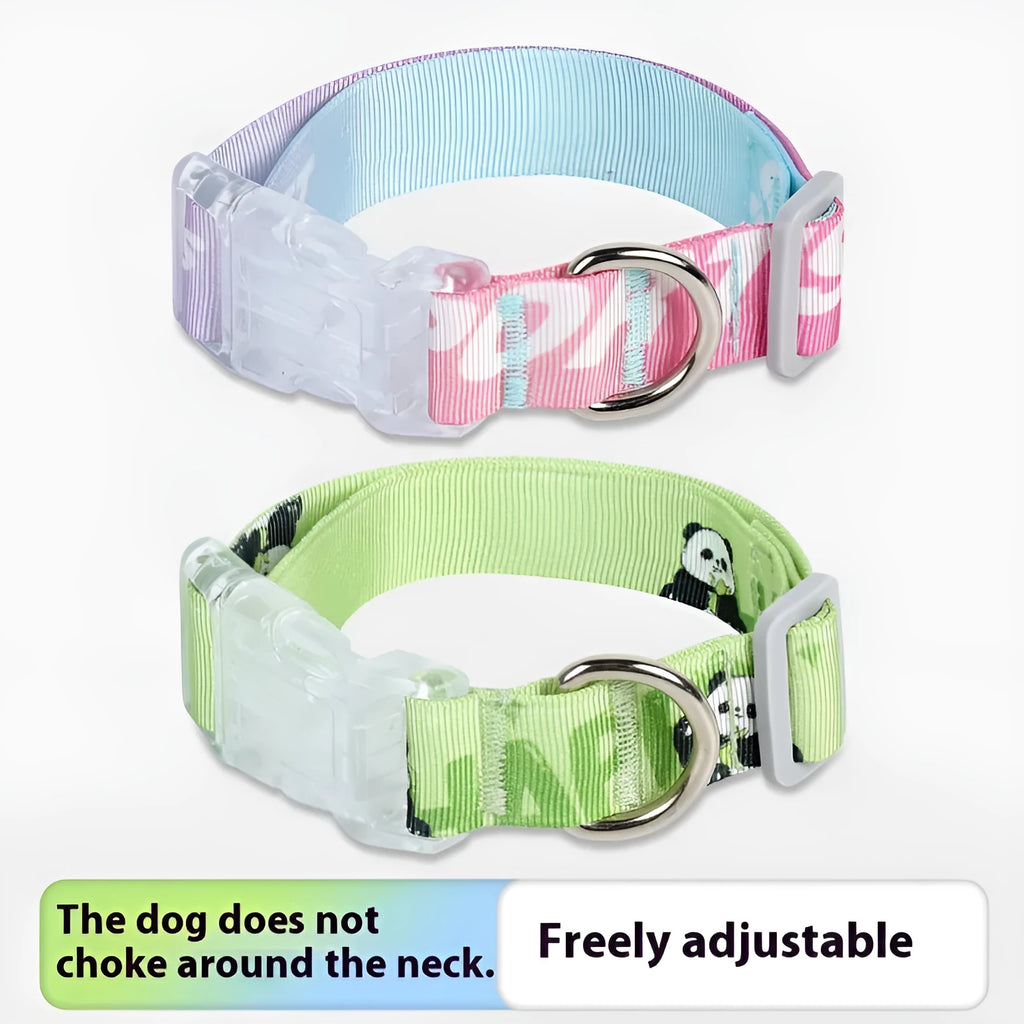 Adjustable nylon dog collar with cartoon gradient printing in Panda Green and gradient colour options