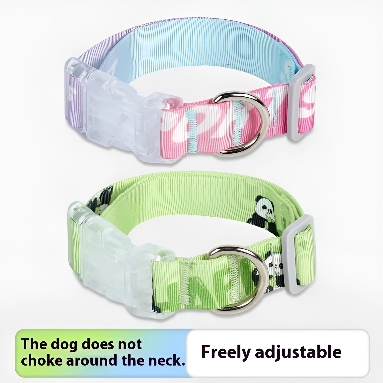 Adjustable nylon dog collar with cartoon gradient printing in Panda Green and gradient colour options