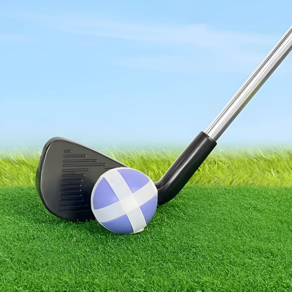 Metal golf practice club shown in children's and adult size options for outdoor sports