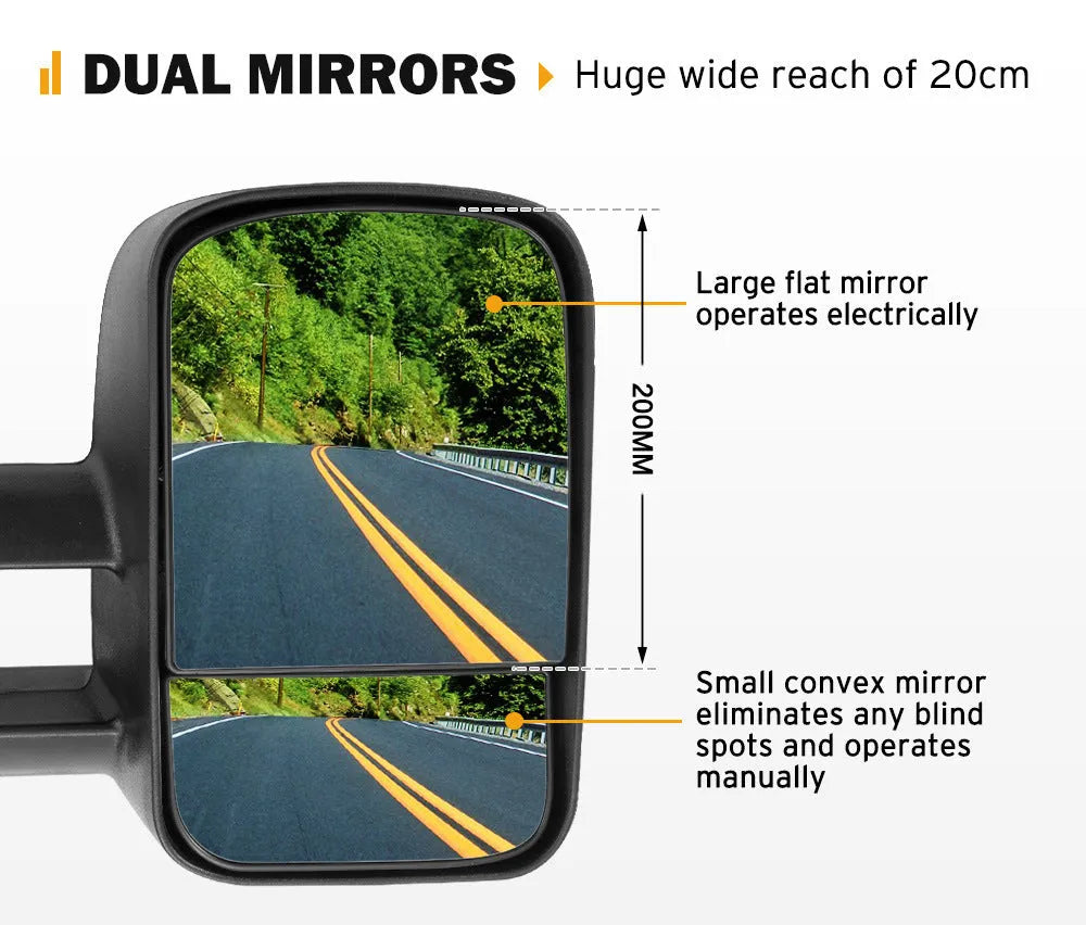 Pair of black foldable rearview mirrors for Toyota Land Cruiser 100 1998-2007 models