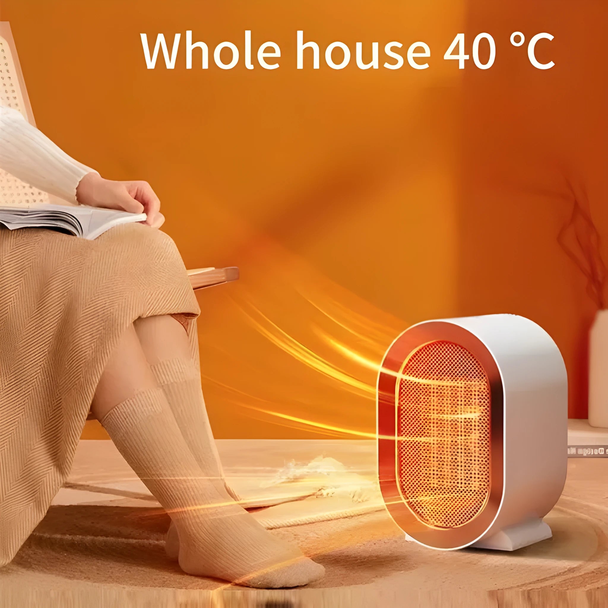 Mini portable electric heater with PTC ceramic heating and mechanical controls available in black blue green and white