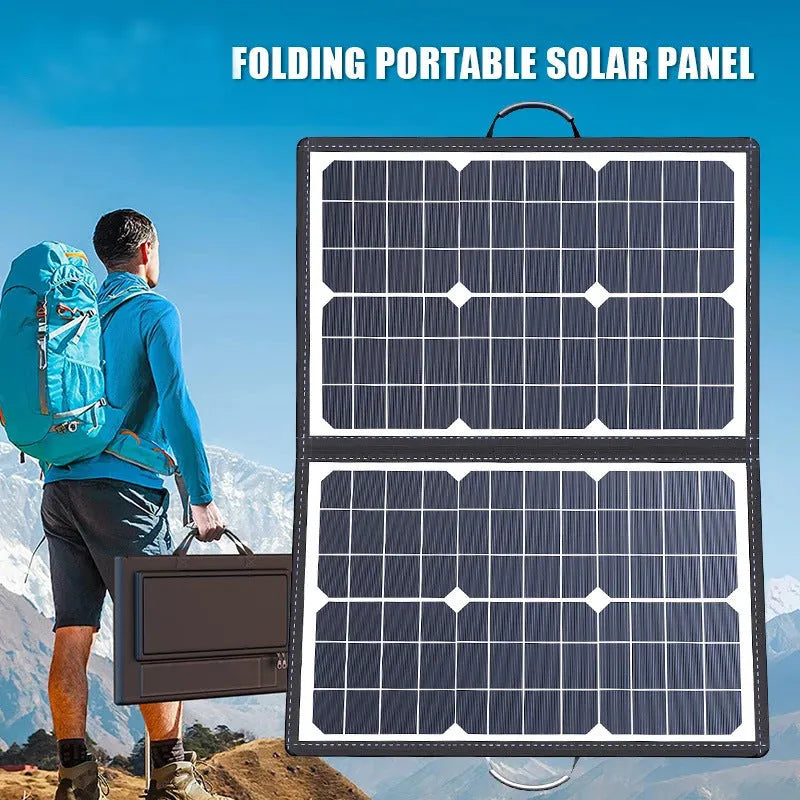 Black 40W portable folding solar panel bag for outdoor charging.