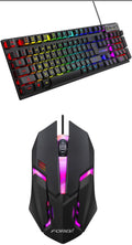 Black portable 104-key backlit keyboard and mouse set with universal USB connection