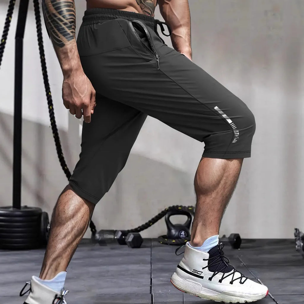 Men's ice silk nylon cropped quick-drying beach pants in straight cut sports casual style