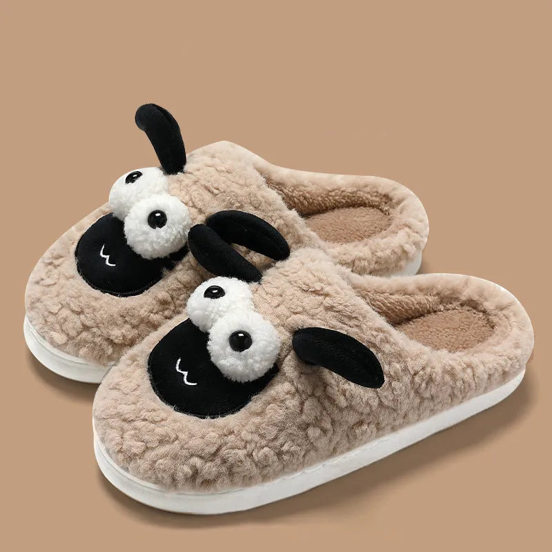 Brown thermal cotton slip-on slippers with suede upper and sewn PVC sole