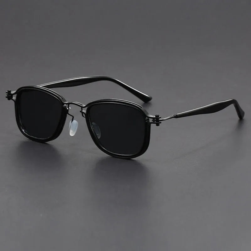 Retro square frame sunglasses with metal detailing in multiple colour options including black gold and hawksbill tea