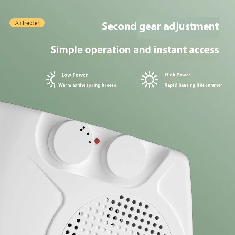 Compact white electric heater with adjustable power settings for desktop use