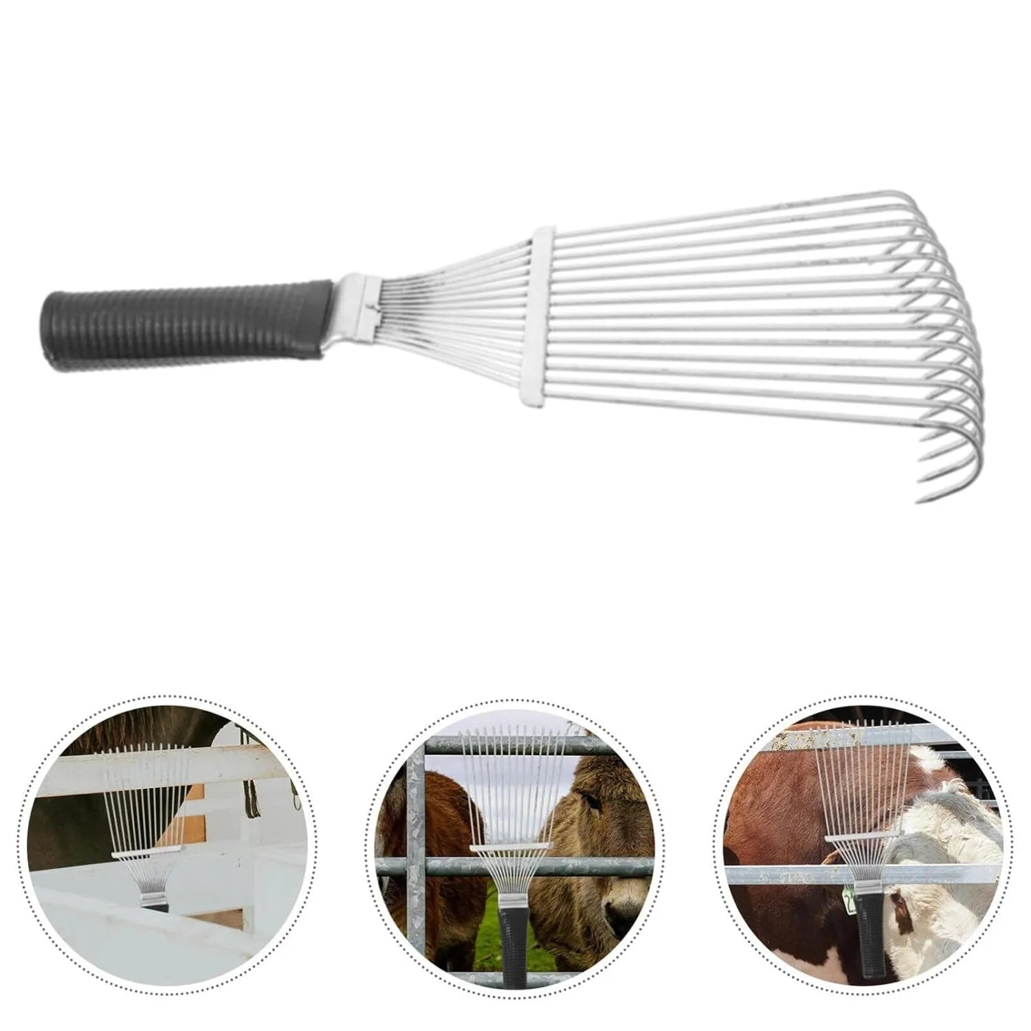 Stainless steel pet grooming rake comb with curved design for dogs and livestock