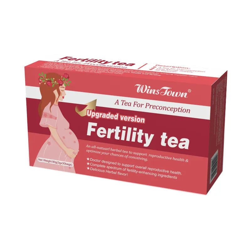 Box of fertility herbal tea containing 330 individual tea bags for reproductive health support.