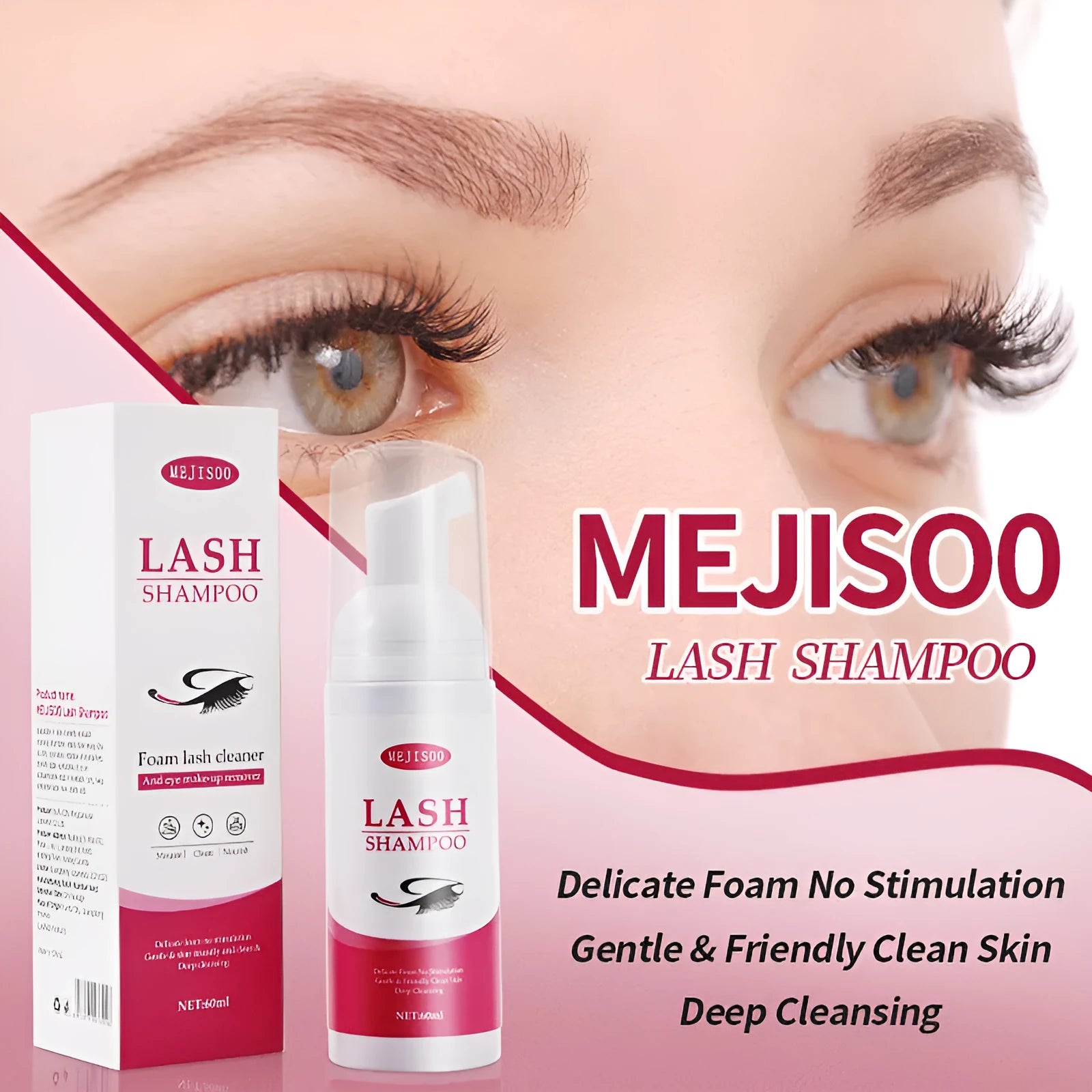 60ml lash shampoo mousse eyelash cleaning solution in 3.7cm bottle