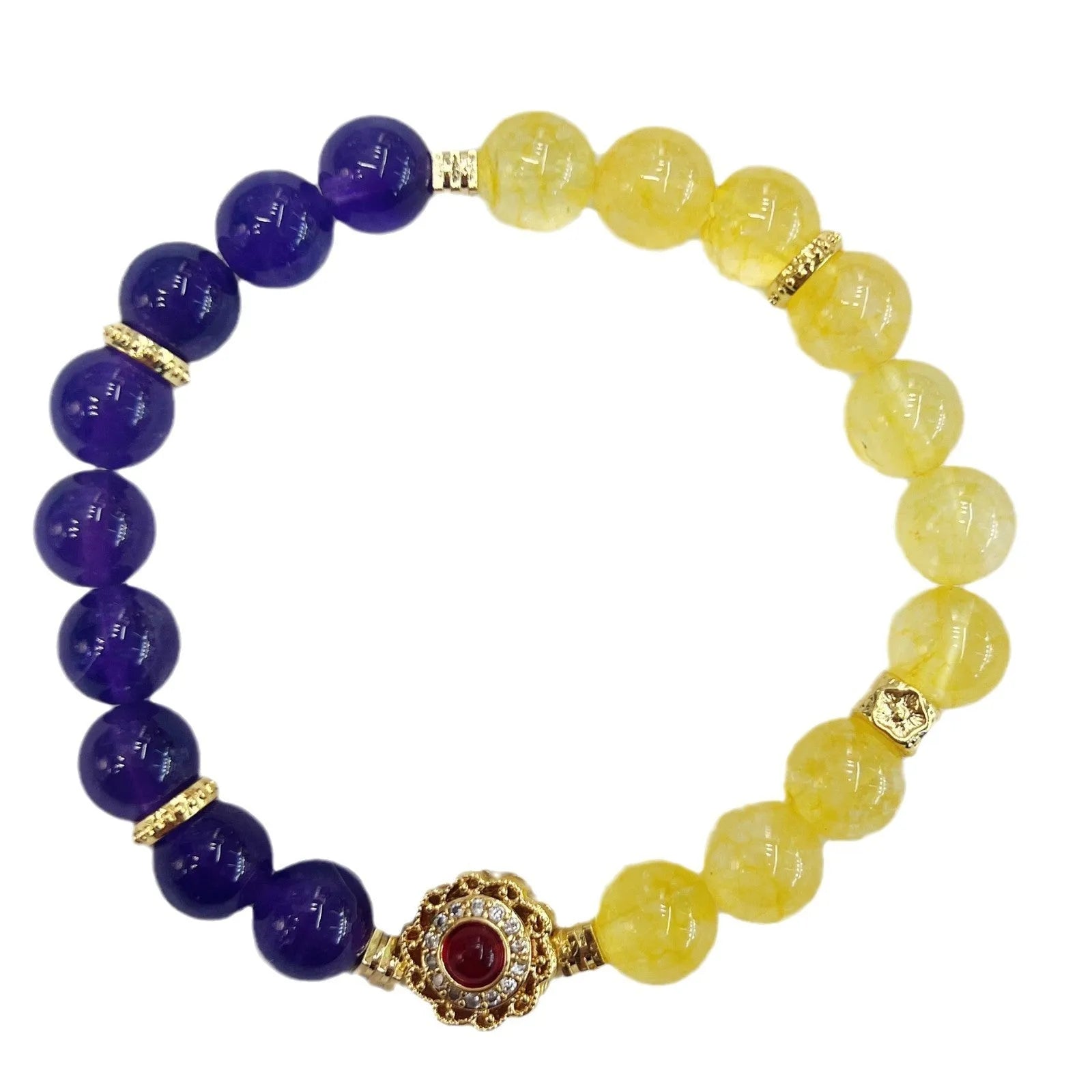 Handmade yellow and purple crystal amethyst bracelet for women