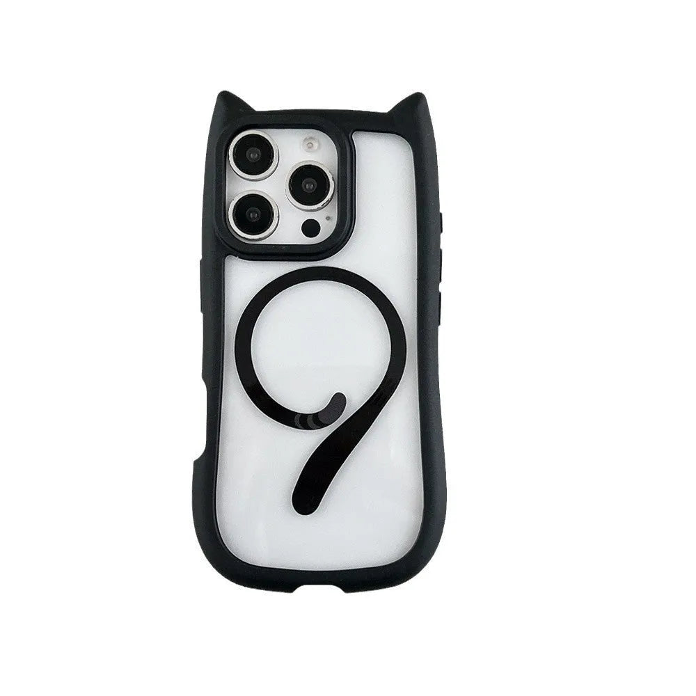 Transparent acrylic TPU phone case for iPhone 17 series in black colour, showing magnetic ring feature.
