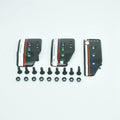 Aluminium alloy manual transmission car pedal set showing accelerator, brake, and clutch pedals with screws and nuts.