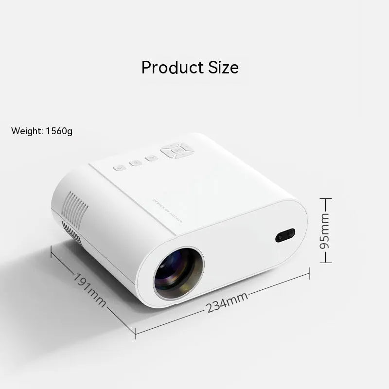 T07 Full HD Smart Projector with Android system showing white housing and remote control