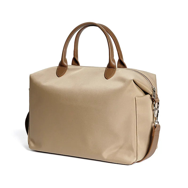 Nylon waterproof cloth shoulder bag in black or light khaki with 35cm length and polyester lining