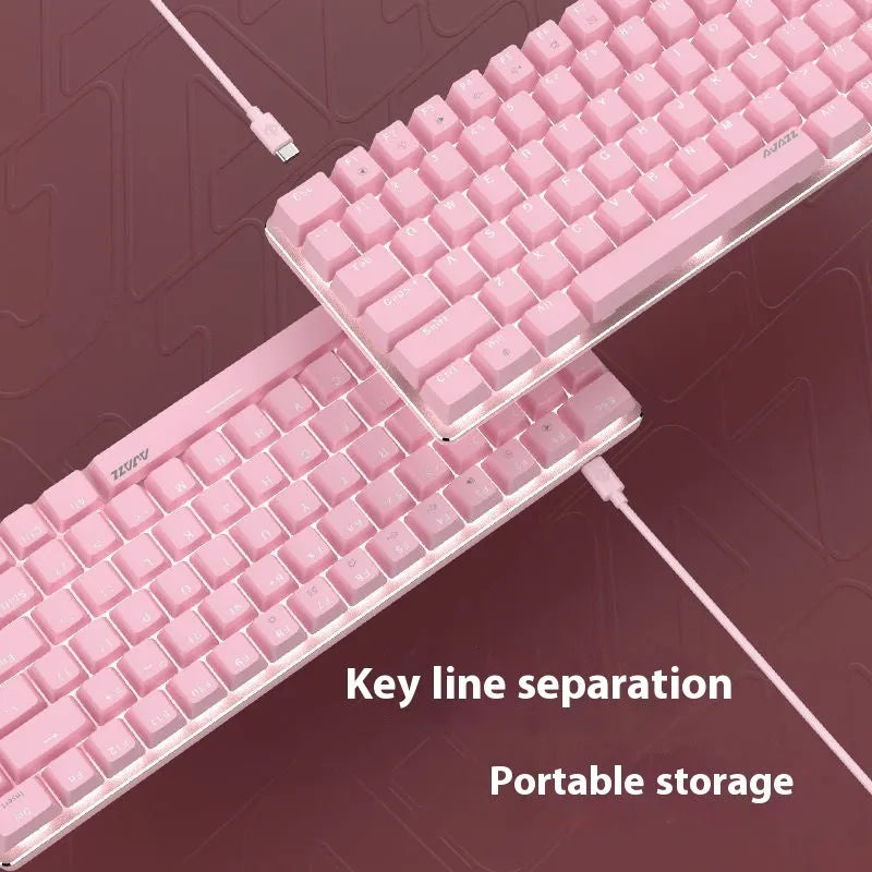 82-key mechanical keyboard with white backlight illumination showing green or red switch options