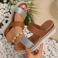 Gold wedge sandals for women in plus sizes with PU upper and rubber sole