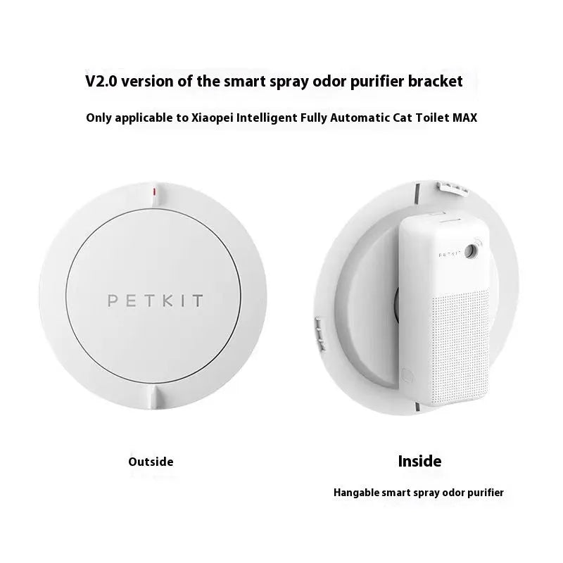 Smart spray odour removal machine for pet litter boxes with purification liquid bottles and mounting bracket