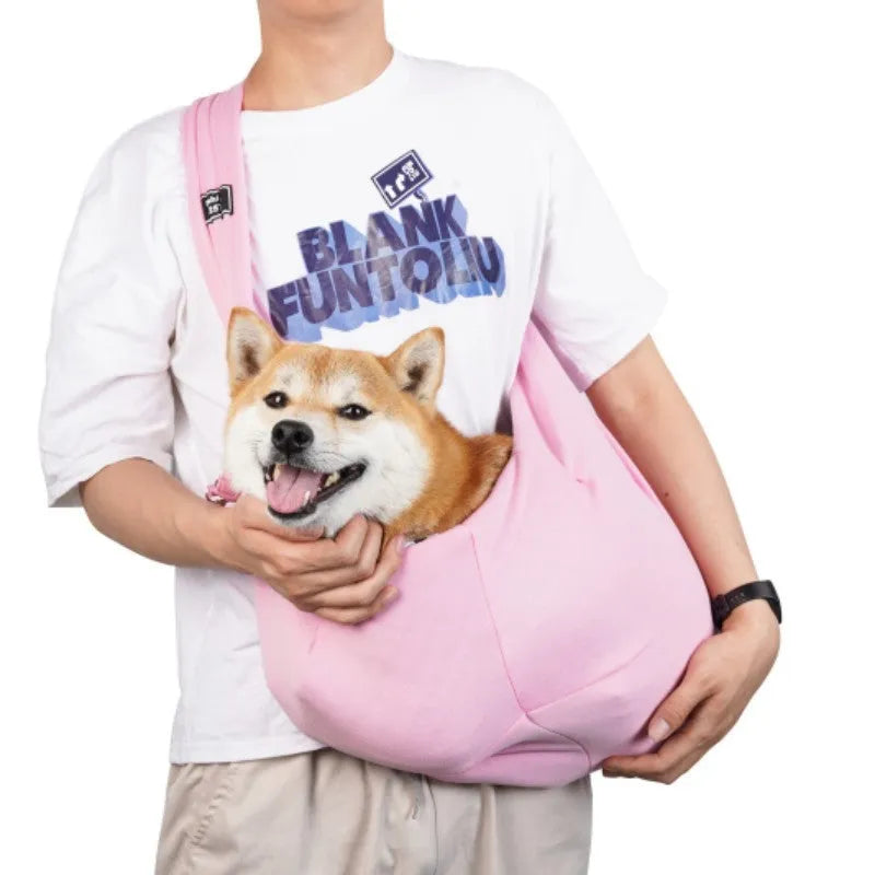 Foldable cat carrier backpack in messenger bag style with breathable mesh panels, shown in multiple colours.