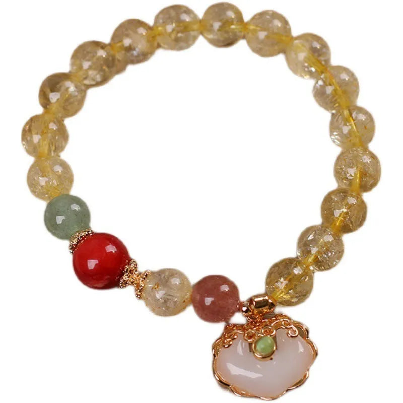 Women's natural citrine jade ruyi pendant bracelet with yellow hair crystal and alloy chain