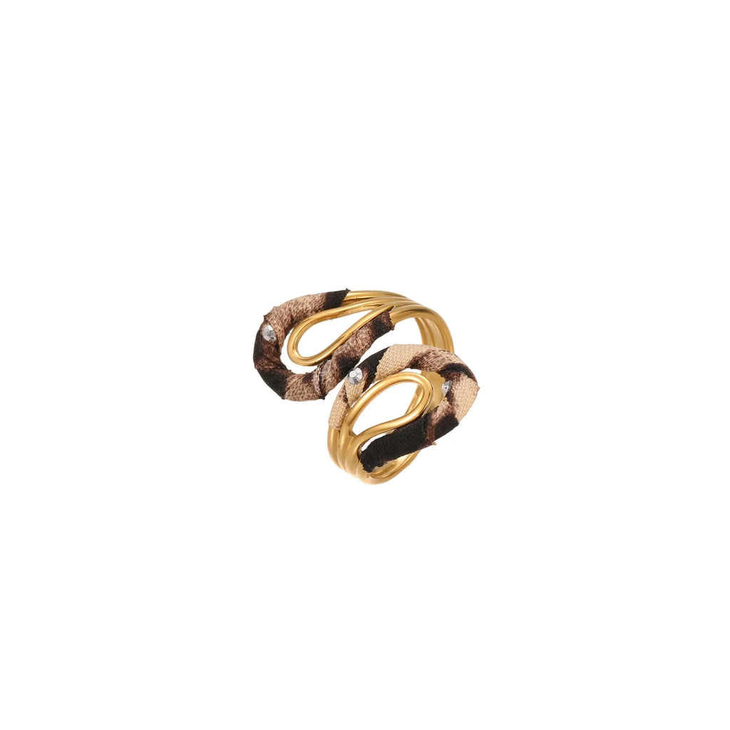 Leopard series stainless steel open mouth adjustable ring with geometric designs