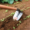 Agricultural pointed hoe with steel horse tip for manual weeding and ploughing in gardens