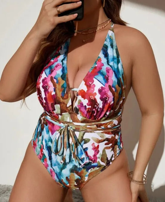Women's purple halter neck swimsuit with European styling for swimming sports
