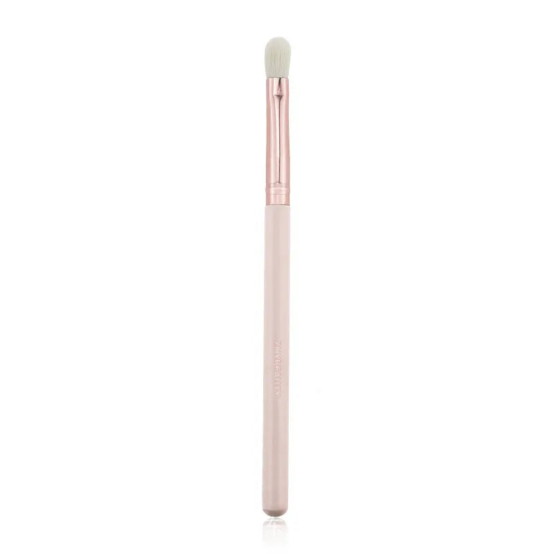 26 pink wooden handle makeup brushes with natural wool bristles in storage bag