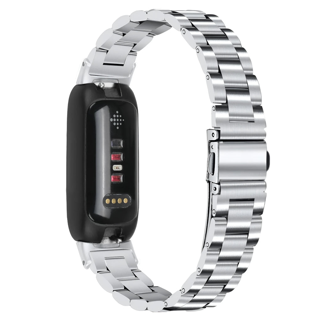 Stainless steel three-bead watch strap for Fitbit Inspire 3 in multiple colour options.