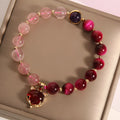 Natural strawberry crystal bracelet with elastic rope in picture colour, 18cm uniform size