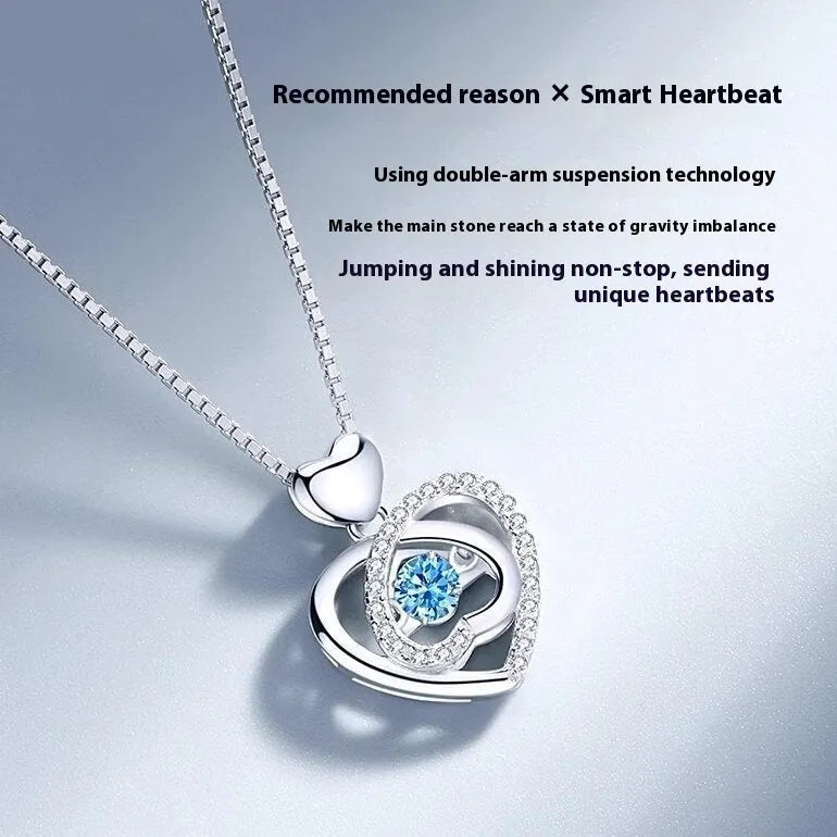 Blue heart necklace and bracelet set with geometric pendant and gemstone accents on copper jewellery