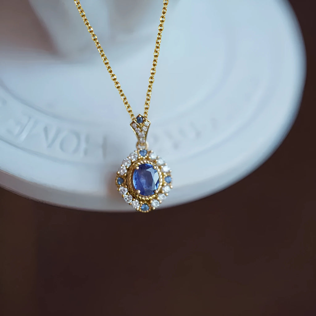 Golden yellow adjustable royal necklace with mixed gemstone inlay pendant on a copper box chain.
