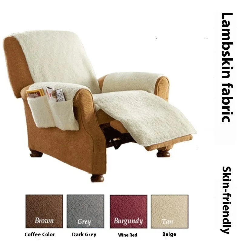 Polyester sofa slipcover in lamb wool beige colour on a sofa cushion