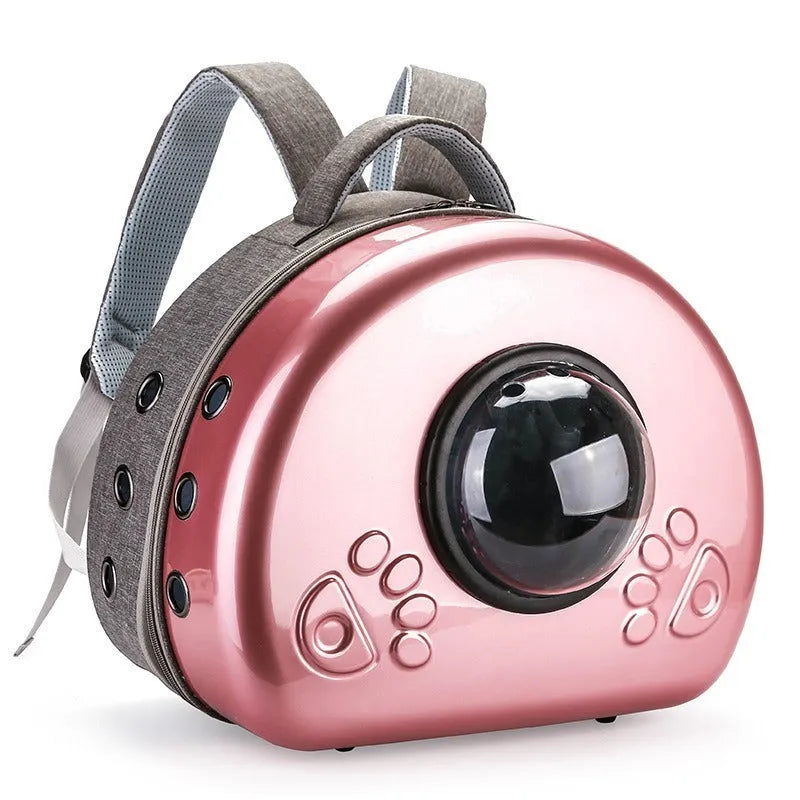 Transparent space capsule cat carrier bag in PC canvas with metallic colour options