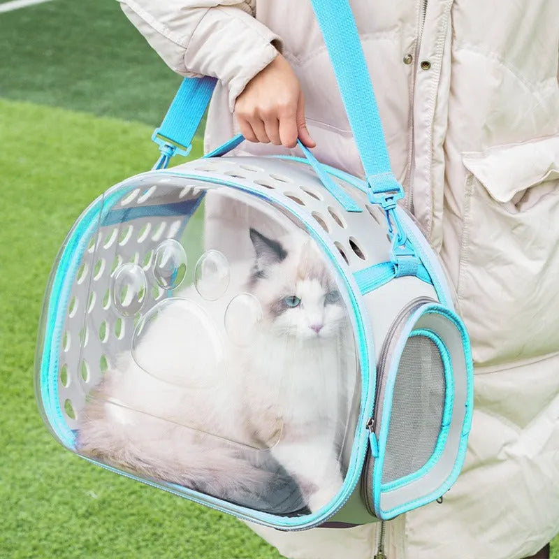 Transparent space capsule cat backpack carrier with hard EVA shell in grass green colour