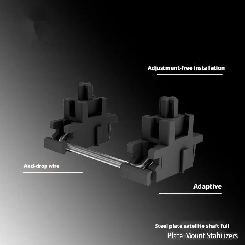 Keyboard stabiliser accessories set showing black and milky white options for 6.25U and 7U spacebars