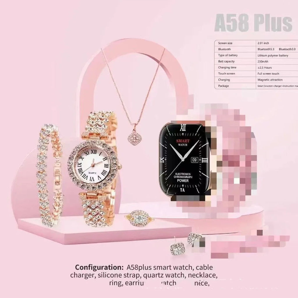 A58plus smart watch with TFT touch screen display showing interface, worn on wrist with head strap
