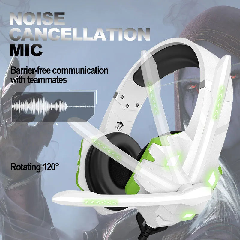 Wired gaming headset with microphone and breathing light in blue colour